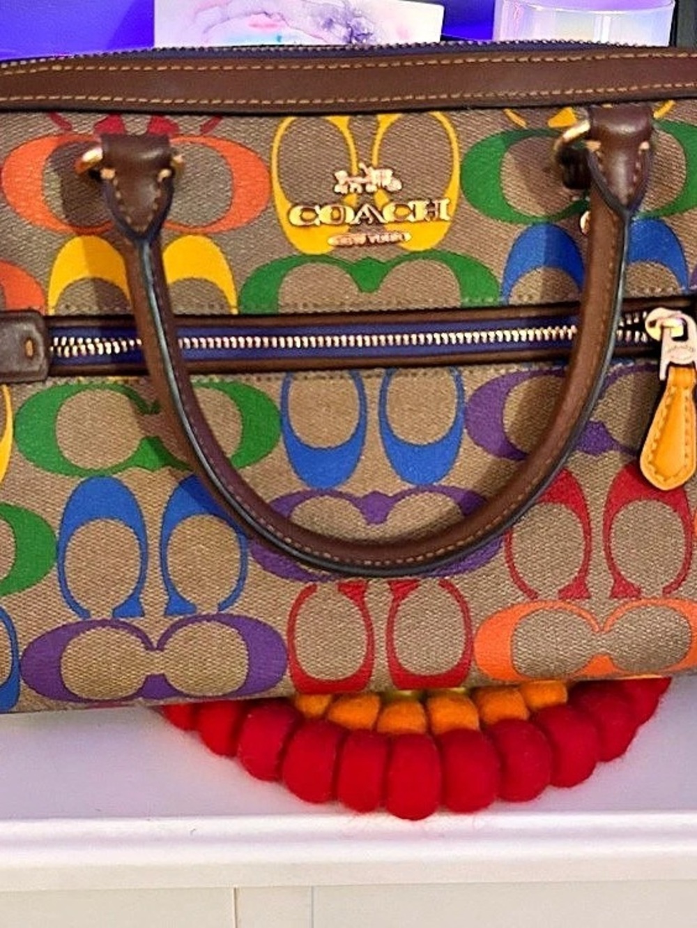 Coach Rowan Satchel in Rainbow Signature Canvas Multicolor